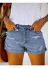 Shorts pour femmes 2023 été femmes taille haute déchiré Denim mode Stretch ourlet roulé jean moulant S-2XL noir/bleu