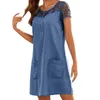 Abiti casual Donna Summer Plus Size Scollo a V Manica corta Denim Faux Jean Dress Donna Holiday Beach Cover Up Robe