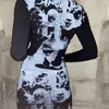 Sukienki swobodne Y2K Gothic Print Bodycon Kobiety Seksowne bez pleców bez ramiączek kantar harajuku streetwear e-girl ubrania 2023
