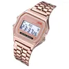 Zegarek na rękę retro kwadratowe zegarki elektroniczne cyfrowe wyświetlacze kobiety mężczyźni oglądają różowe złoto srebrne luksusowe panie relojes para mujer