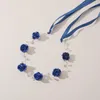 Hårklipp blå blomma pannband för brud bröllopstillbehör silkband hårband pärla blommor huvudstycke brudtärna smycken