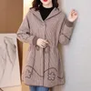 Women's Jackets Autumn Winter Coat Jacket Mid-Length Houndstooth Women Woolen Diamond-Studded Knit Cardigan Outerwear Mother Dress