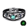 Andere Armbänder 12 Konstellationen Mtilayer leuchtendes Armband Mode DIY handgemachte gewebte PU-Leder Glasschnalle Sternzeichen Perlenliebhaber Dh3Wq