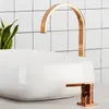 Bathroom Sink Faucets Rose Gold Brass Basin Faucet Long Square Pipe Dual Hole Widespread Cold And Water Mixer Tap Deck Mounted Rotatable