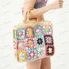 Abendtaschen Bohemian Granny Square St Handtaschen Casual Papier gewebt Bambus Griff Frauen Handtaschen handgemachte Summe Strandtasche große Tote Geldbörse T230526