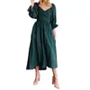 Casual Dresses Elegant A Line Midi Dress Rope Belt Ruffle Trim Long Sleeves V Neck Women Chic Beach 2023 Female Vestidos