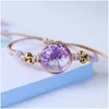 Charm Bracelets Glass Ball Dried Flower Bracelet Handmade Rope Knot Braided Ceramics Beads Jewelry Drop Delivery Dhfqb