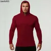 Herren-T-Shirts Marke Running Hooded T-Shirt Männer Gym Kleidung Solide Langarm Slim Cotton T-Shirt Bodybuilding und Fitness Sportwear T-Shirt J230526