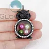 Pendant Necklaces Black Floating Living Memory Rhinestone Locket Fit 8mm Pearl Cage Po Charms With Steel Chain Necklace Or No