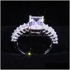 Band Rings Fashion Square Zircon CZ Ring White Cubic Finger Engagement Fit 6 till 10 för Women Jewelry Party Gift Drop Delivery Dhnhm