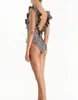 Costume da bagno da donna Leopard Print 2023 Summer Style Costume da bagno intero Bikini volante sexy scava fuori