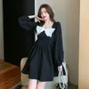 Sukienki swobodne czarne mini -lato japońskie japońskie kawaii lolita harajuku sukienka imprezowa długie rękaw Linia plisowana krótka 2023