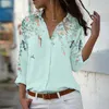 Blouses feminina Camisas de verão Mulher 2023 Button Floral Print Down Roll Up Sleeve V Neck Elegante Feminino