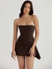 Abiti da corsetto in raso a doppio strato senza spalline per donna 2023 Summer Night Club Party Abbigliamento compleanno abito nero