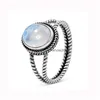 Rings Vintage Tibetan Horse Eye Big Moonstone Ring Indian Antique Sier Round Jewelry For Women Girl Ladies Gift Drop Delivery Dhwqb