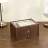 Pochettes à bijoux 3-en-1 grande boîte en bois organisateur avec couvercle transparent tiroir amovible étui boucles d'oreilles bague collier bijoux stockage