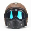 Motorradhelme 2023 Open Face 3/4 Helm PU Leder Retro Motorradhelm Moto Bike Motocross mit für Männer Frauen