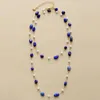 Chains Elegant Gold Plated Lapis Apatite Stone Pearl Statement Layered Protection Necklace Collar Lariat Neck Teengirl Jewelry