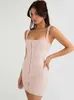 صيف حزام شبكة Ruched Bodycon Mini Dresses for Women 2022 Night Club Party Walk Hooks Basic Slim Dress
