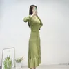 2024 Fashion New Casual Dresses Sandro Dress Green Ruffle Edge Single Breasted V-Neck Mid Length Knitted Skirt