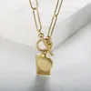 Pendentif Colliers Mode Rectangle Rond Disque Collier En Acier Inoxydable Trombone Chaîne OT Boucle Ras Du Cou pour Femmes Couple Charme Bijoux 1868 8032 6830