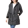 Women's Jackets Autumn Winter Coat Jacket Mid-Length Houndstooth Women Woolen Diamond-Studded Knit Cardigan Outerwear Mother Dress