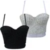 Women's Tanks Women Sleeveless Crop Top Sexy Pearl Beaded Bustier Push Up Corset Club Bralette