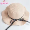 Breite Krempe Hüte QUHENG Strohhut für Kinder Sommerurlaub Panama Bow Beach Shade Faltbar All-Match FashionZ199
