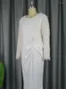 Robes décontractées femmes blanc formel à manches longues col rond glands dentelle couture robe mi-longue robe de soirée printemps 2023 Vestido Feminino
