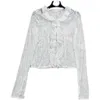 Women's Blouses J GIRLS 2023 Autumn Long Sleeve V Neck Pearls Buttons Lace Ruffles Embroidery Floral White Sexy Mesh Slim Shirt Women GG076