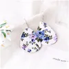 Charm Printing Floral Pu Leather Teachrop Oval Oorringen Fashion statement Style Sieraden Kerstcadeau 6 kleuren Dames uniek des dr Dh2tq