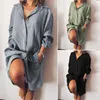 Casual Dresses Women's Top Shirt Dress Vestidos Fashion Button Up Long Sleeve Lapel Work Chic Cozy Blue Tunic S-5XLundefined