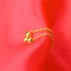 Cluster Rings Pure 24K Yellow Gold Ring Luck Three Beads O Chain Soft / Gift