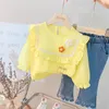 Ensembles de vêtements 2023 automne enfants pour bébé filles dentelle hauts à fleurs nœud jean enfant en bas âge vêtements pour bébés tenues vêtements de sport pour enfants