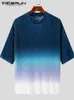 Men's T-Shirts INCERUN Fashion Men T Shirt O-neck Half Sleeve Tie Dye Gradient LooseStreetwear Men Clothing 2023 Folds Casual Camisetas S-5XL L230520