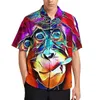 Men's Casual Shirts Sock Monkey Shirt Tail Print Vacation Loose Hawaiian Retro Blouses Short Sleeves Custom Oversized Top