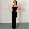 Casual klänningar sexig rygglös maxi klänning för kvinnor halter band bandage bodycon solid long strand bohemian vestidos prom kväll