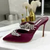 2024 Fashion Stiletto Heel Womens Sandaler Luxury Designers Crystal Embelled Slipers HI HEELED SKOR Slipper Sandal Versatile Size35-41