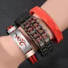 Armbandsur herrar wriswatch full svart rostfritt stål sport klocka elektronisk led ljus lava stil klockflamma armband gåva montre