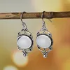 Dangle Küpe Kadın 925 Vintage Thai Silver Moonstone Punk Stil Hediye Takı