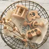 Rasseln Handys 1set Baby Sets Buche Holz Auto Spielzeug 012 Monate Bett Glocke Beißringe Für Zähne Lernen Edccation tier Holz 230525