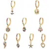 HECHENG,1Piece ,Small Hoop Earring, Women ,CZ Rainbow Jewelry ,Gold Color,Flower leaf heart mini charm jewelry