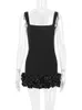 2023 Spring Square Neck Night Club Party Dresses Simple Rave Outfits Kläder Elegant och Chic Black Mini Dress