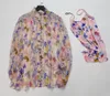 Women's Blouses 2023 Spring Orchid Button Flower Butterfly Printed Silk Blouse