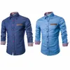 Camisa de mezclilla de negocios tácticos Hombres Casual Jeans Camisa de vestir Camisa Social Masculina