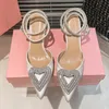 Heart-shaped rhinestone sandals top luxury designer shoes women fashion platform shoes sexy pointed high heels satin lace-up party shoes summer outdoor casual shoes
