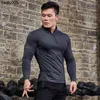 Men's T-Shirts Men Tight Sport T-Shirt Long Sleeve Gym Running Clothing Fitness Compression Sportswear Zip Pullover Hiking Rashgard Sweatshirt J230526