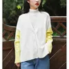 Femmes tricots t-shirts automne 2023 simple boutonnage pull ourlet fente col en v à manches longues couleur Patchwork dames lâche tricot Cardigans