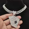 Men Women Hip Hop playing card Pendant Necklace With Crystal Cuban Chain HipHop Iced Out Bling Necklaces Fashion Charm Jewelry