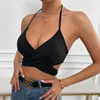 Damestanks sexy wrap diep v nek uitgesneden tanktop vrouwen crossbandage kale middenrif halter crop tops camisole vrouwelijke mouwloze bijgesneden